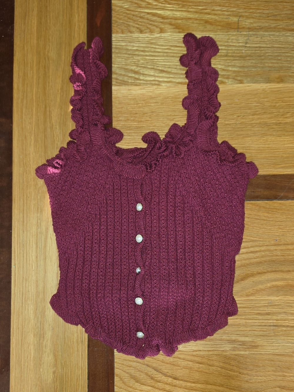 NWT Ruffled Maroon Button-Up Top